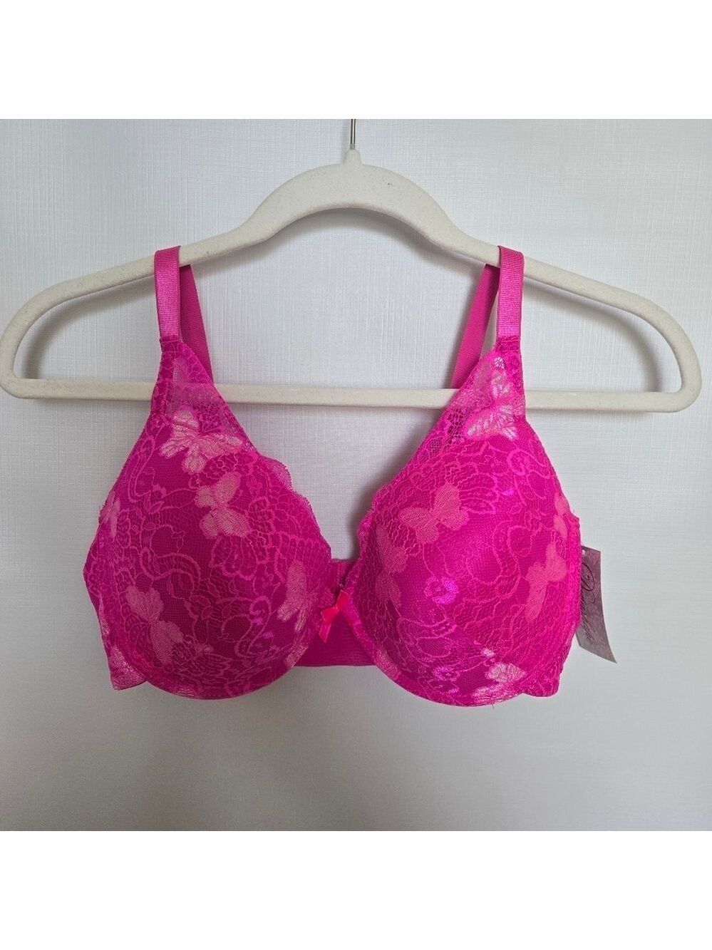 DYNASHAPE WOMEN UNDERWIRE BRA VALENTINE HOT PINK LACE BUTTERFLY PATTERN (40D)